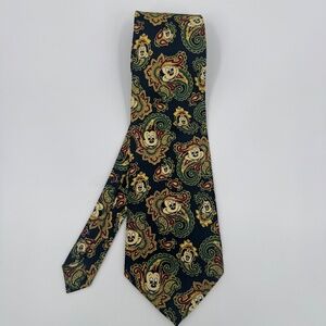 Mickey Mouse Necktie Men Blue Yellow Paisley Silk Tie Vintage Mercedes